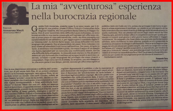 Lettera di Pasquale Fera al "Quotidiano del Sud" - 19/11/2015